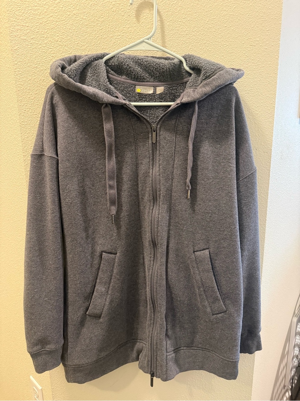 Zella Gray Full-Zip Sherpa-Lined Hoodie